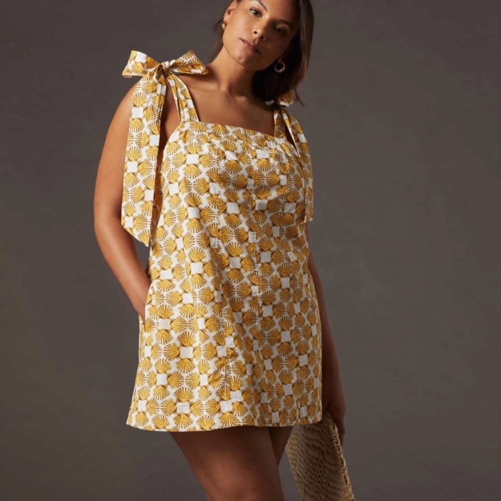 Anthropologie tie strap seashell mini dress